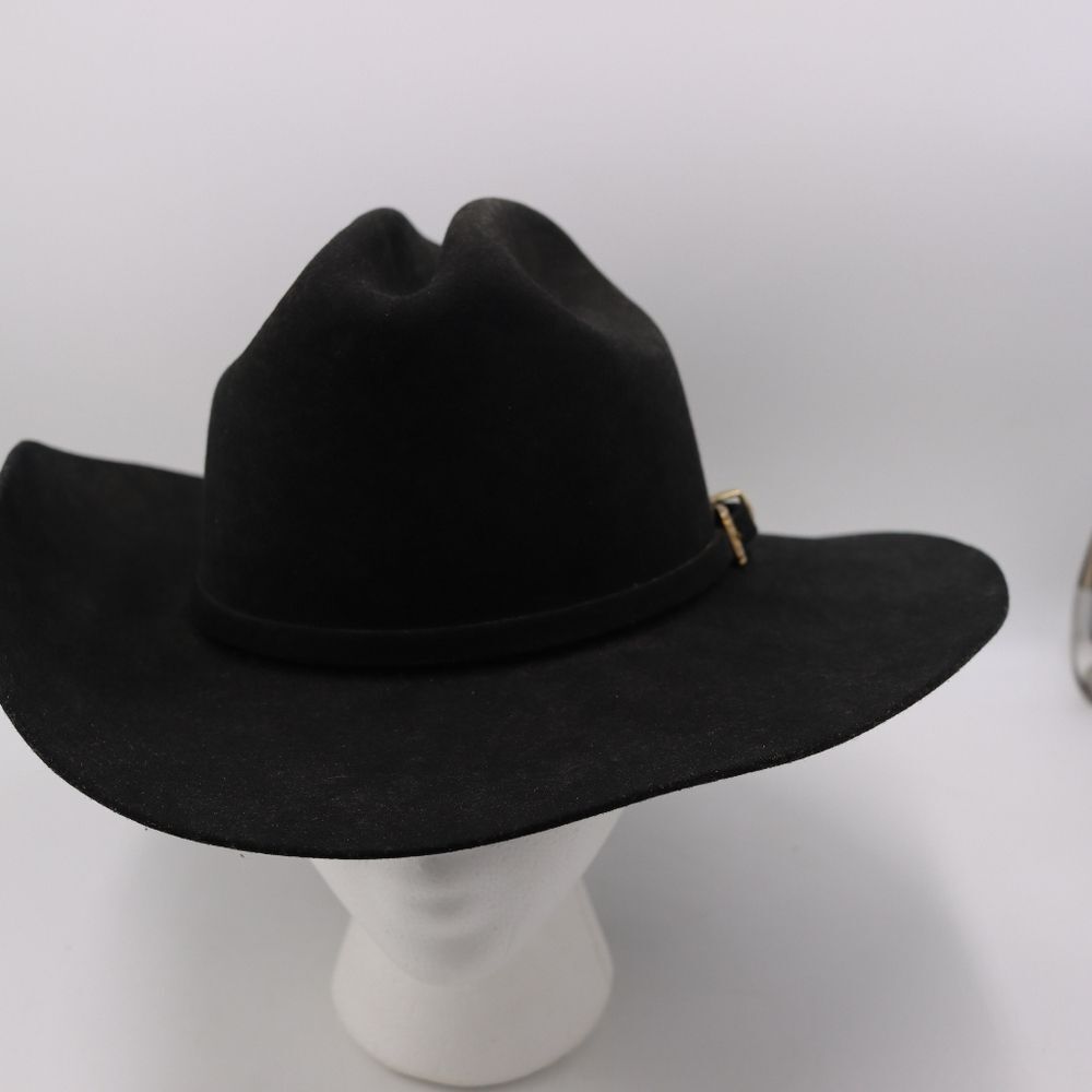 Vintage Black Cowboy Western Hat US 6 7/8 Felted Wool Rockabilly Statement